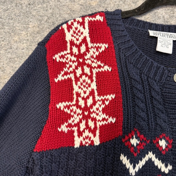 Northern Reflections Winter Holiday Knit Navy Red Fair Isle Cardigan Sweater XL - Picture 5 of 12
